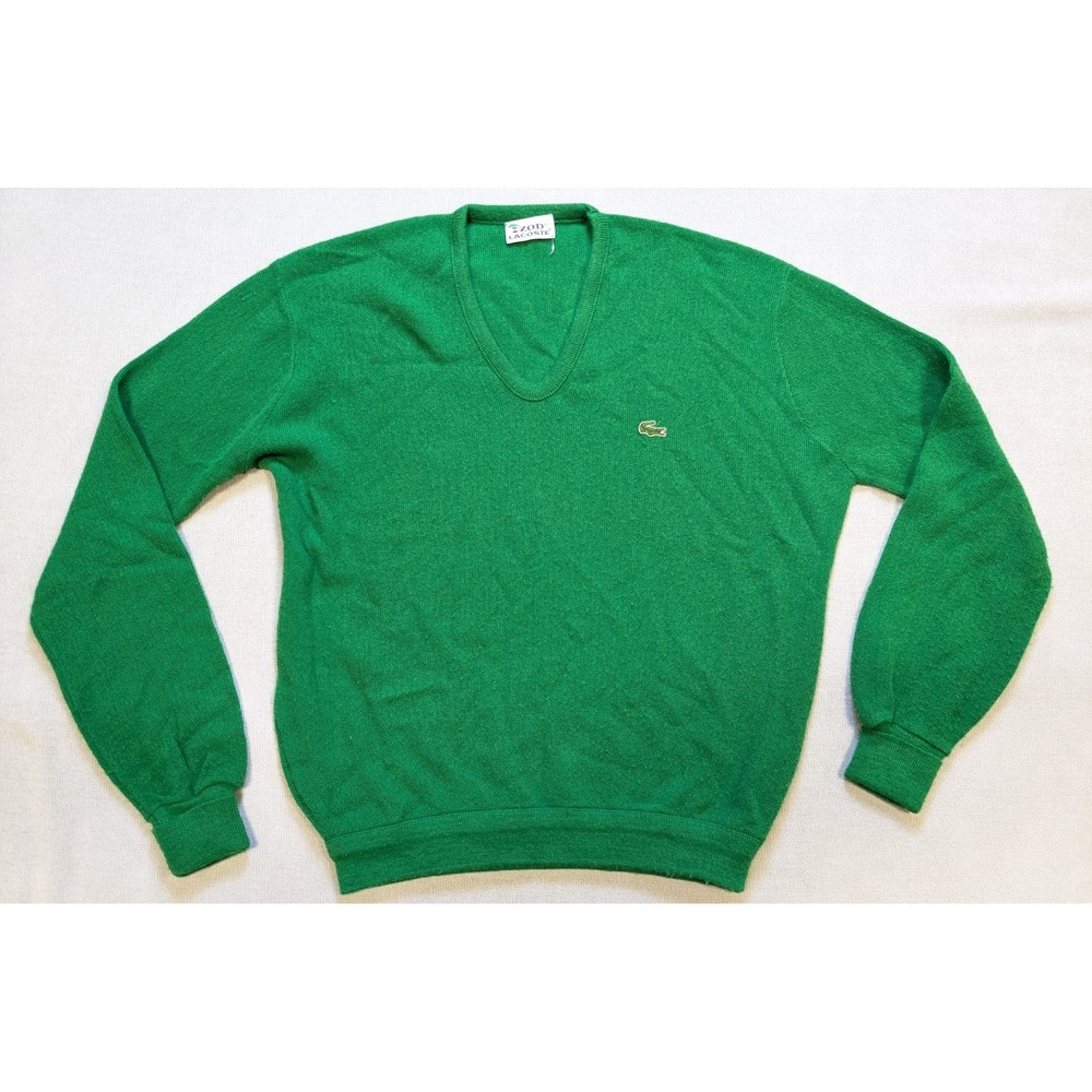 Vintage Izod Lacoste Sweater Mens XL Green V-Neck 60s Retro Grandpa Acrylic